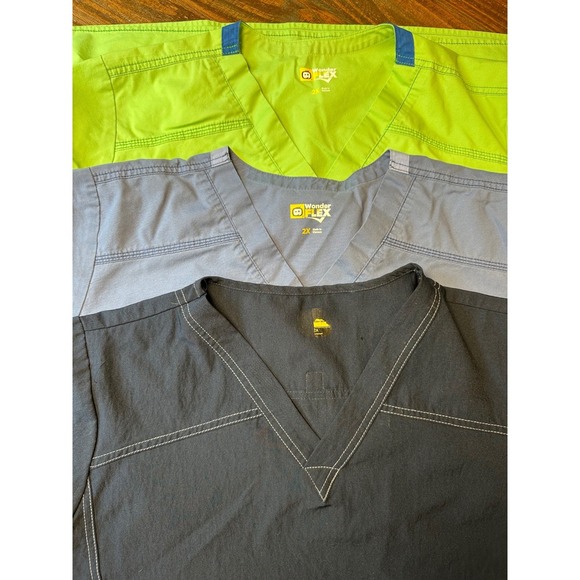 WonderWink Other - WonderWink‎ WonderFlex Bundle Of 3 V-Neck Scrub Tops 2X Green Blue Navy Woman's